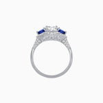 Load image into Gallery viewer, Three-Stone Oval Ring with Pear Shape Side Stones and Diamond Halo - Shahin Jewelry