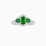 Load image into Gallery viewer, Three-Stone Oval Ring with Pear Shape Side Stones and Diamond Halo - Shahin Jewelry