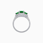 Load image into Gallery viewer, Three-Stone Oval Ring with Pear Shape Side Stones and Diamond Halo - Shahin Jewelry