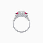 Load image into Gallery viewer, Three-Stone Oval Ring with Pear Shape Side Stones and Diamond Halo - Shahin Jewelry