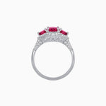 Load image into Gallery viewer, Three-Stone Oval Ring with Pear Shape Side Stones and Diamond Halo - Shahin Jewelry