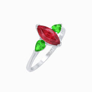Three Stone Ruby Marquise Ring - Shahin Jewelry