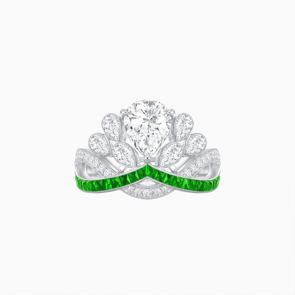 Tiara-Inspired Pear Shape Ring with French-Cut Gemstone Accents - Shahin Jewelry
