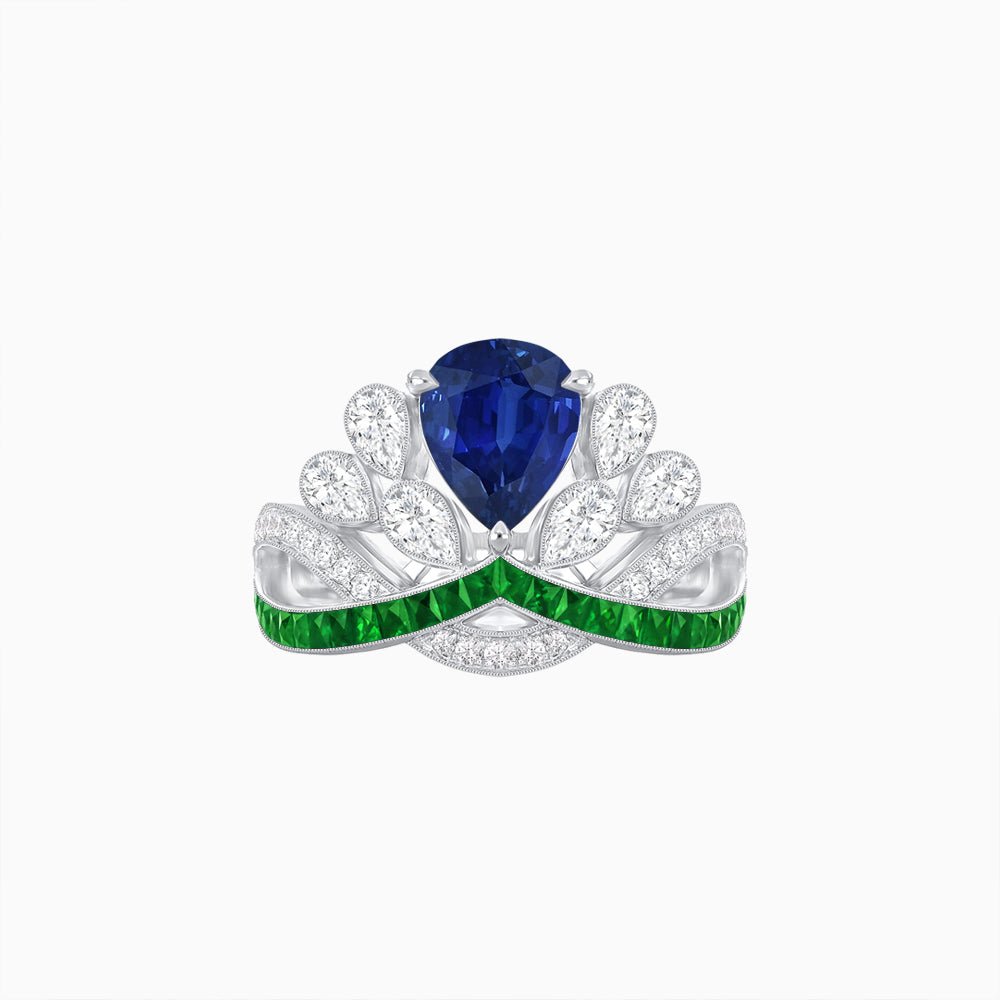 Tiara-Inspired Pear Shape Ring with French-Cut Gemstone Accents - Shahin Jewelry