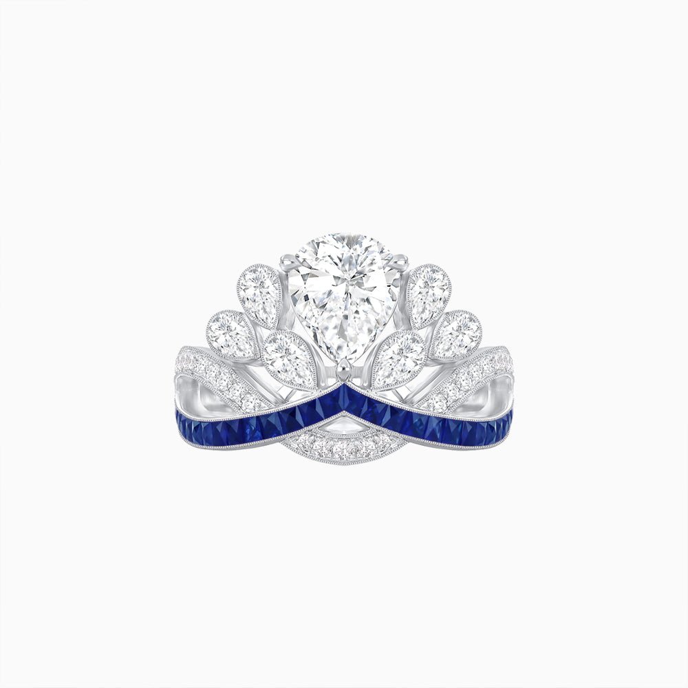 Tiara-Inspired Pear Shape Ring with French-Cut Gemstone Accents - Shahin Jewelry