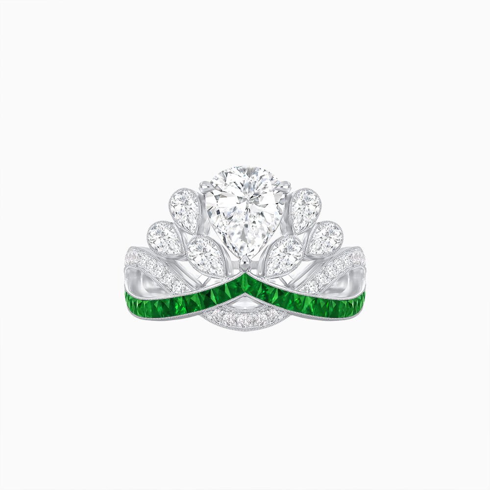 Tiara-Inspired Pear Shape Ring with French-Cut Gemstone Accents - Shahin Jewelry