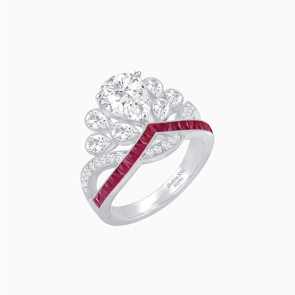 Tiara-Inspired Pear Shape Ring with French-Cut Gemstone Accents - Shahin Jewelry
