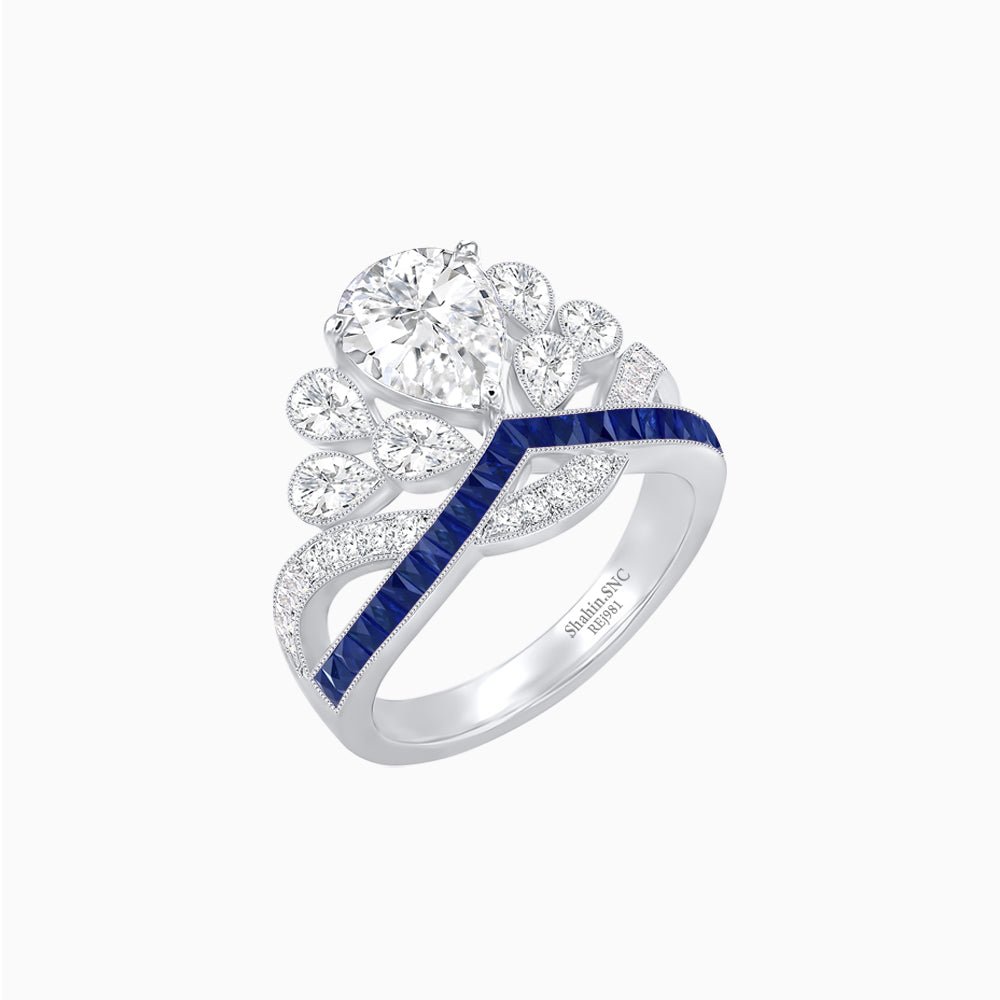 Tiara-Inspired Pear Shape Ring with French-Cut Gemstone Accents - Shahin Jewelry