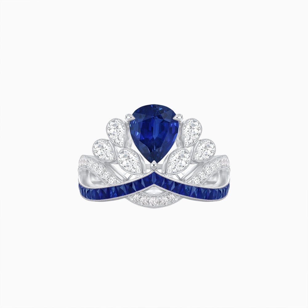 Tiara-Inspired Pear Shape Ring with French-Cut Gemstone Accents - Shahin Jewelry