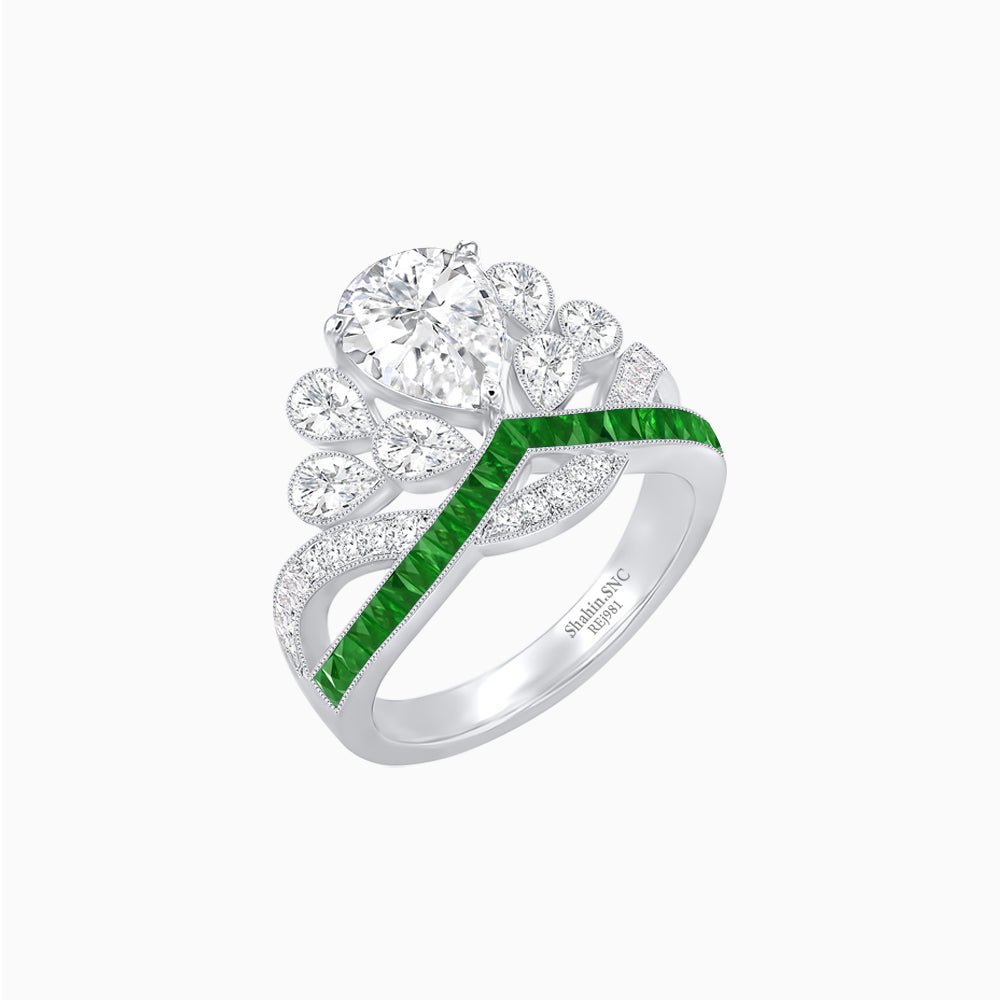 Tiara-Inspired Pear Shape Ring with French-Cut Gemstone Accents - Shahin Jewelry