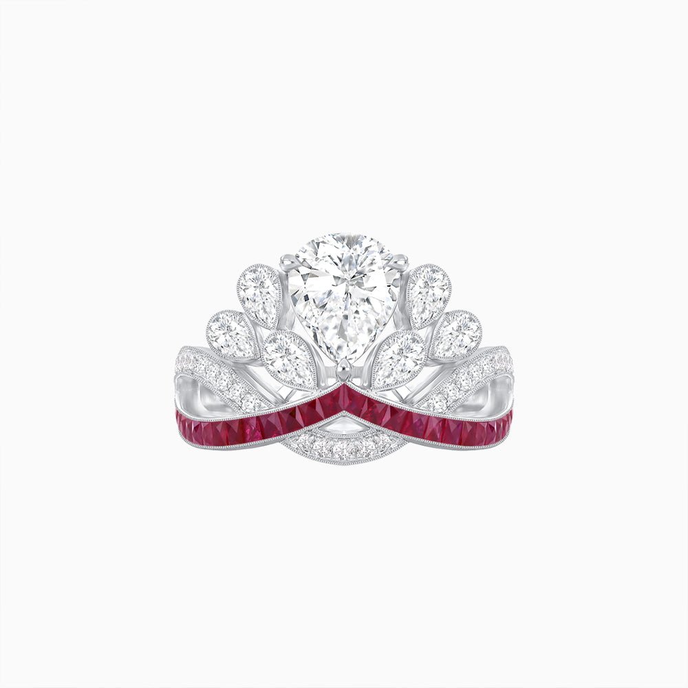 Tiara-Inspired Pear Shape Ring with French-Cut Gemstone Accents - Shahin Jewelry