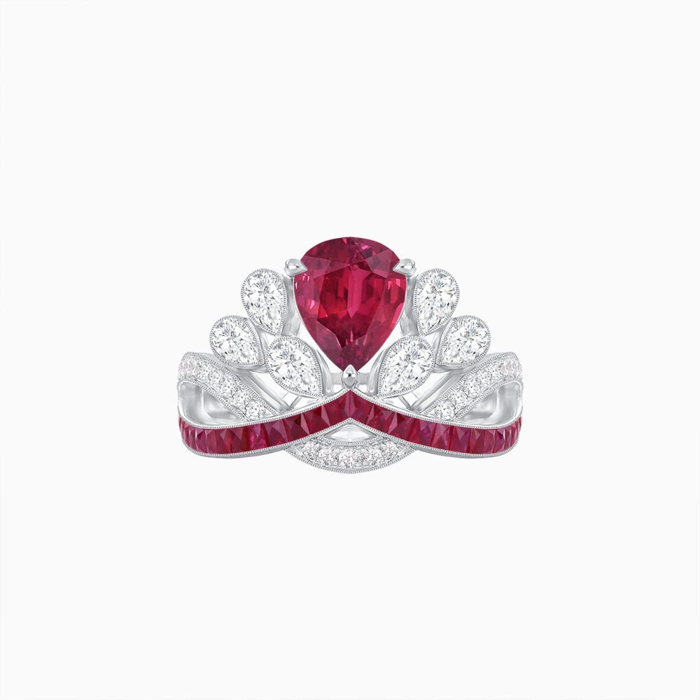 Tiara-Inspired Pear Shape Ring with French-Cut Gemstone Accents - Shahin Jewelry