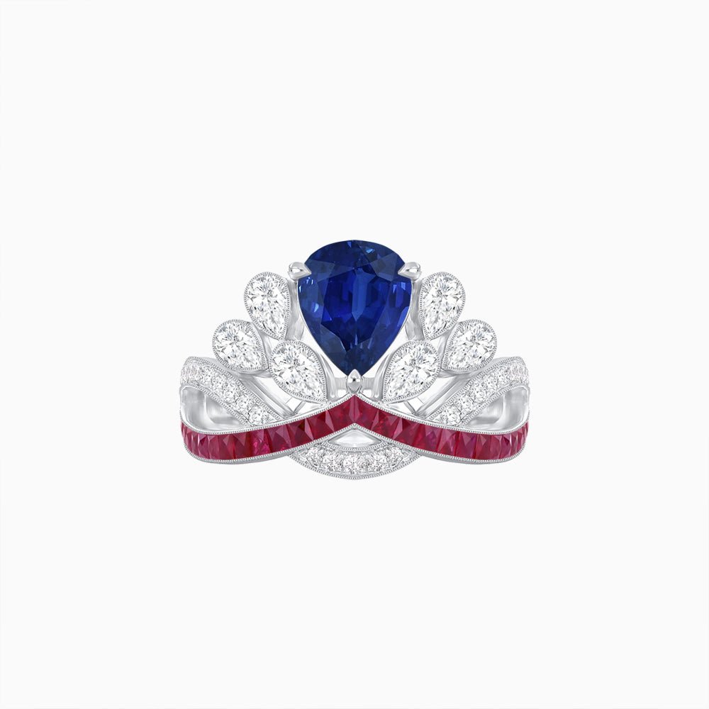 Tiara-Inspired Pear Shape Ring with French-Cut Gemstone Accents - Shahin Jewelry