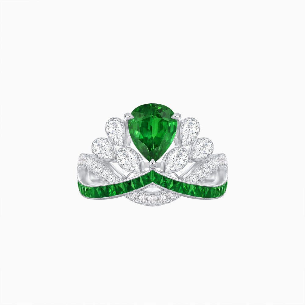 Tiara-Inspired Pear Shape Ring with French-Cut Gemstone Accents - Shahin Jewelry