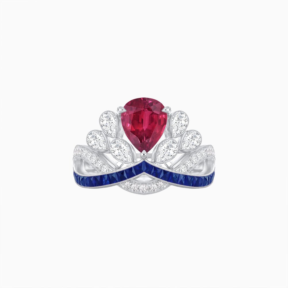 Tiara-Inspired Pear Shape Ring with French-Cut Gemstone Accents - Shahin Jewelry