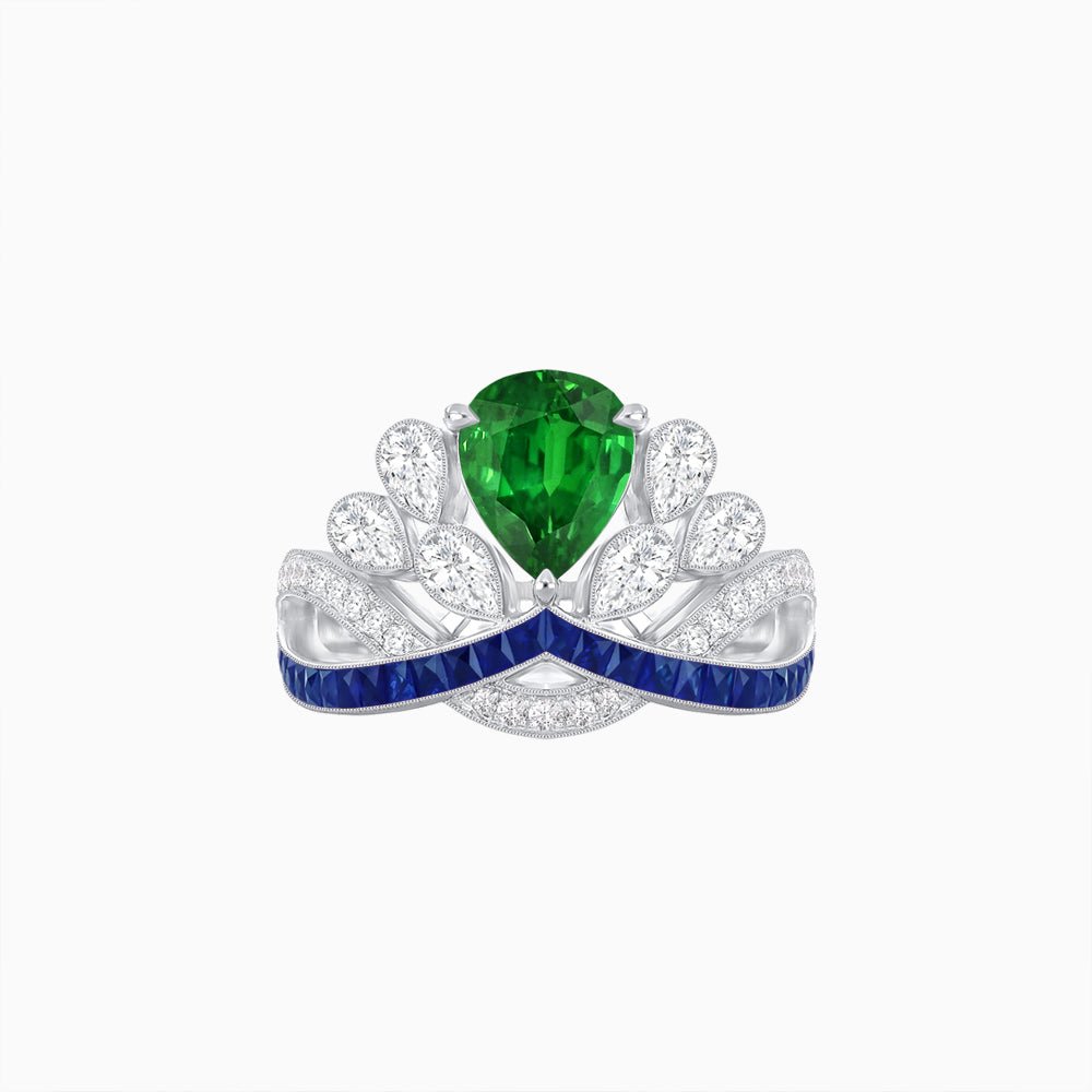Tiara-Inspired Pear Shape Ring with French-Cut Gemstone Accents - Shahin Jewelry