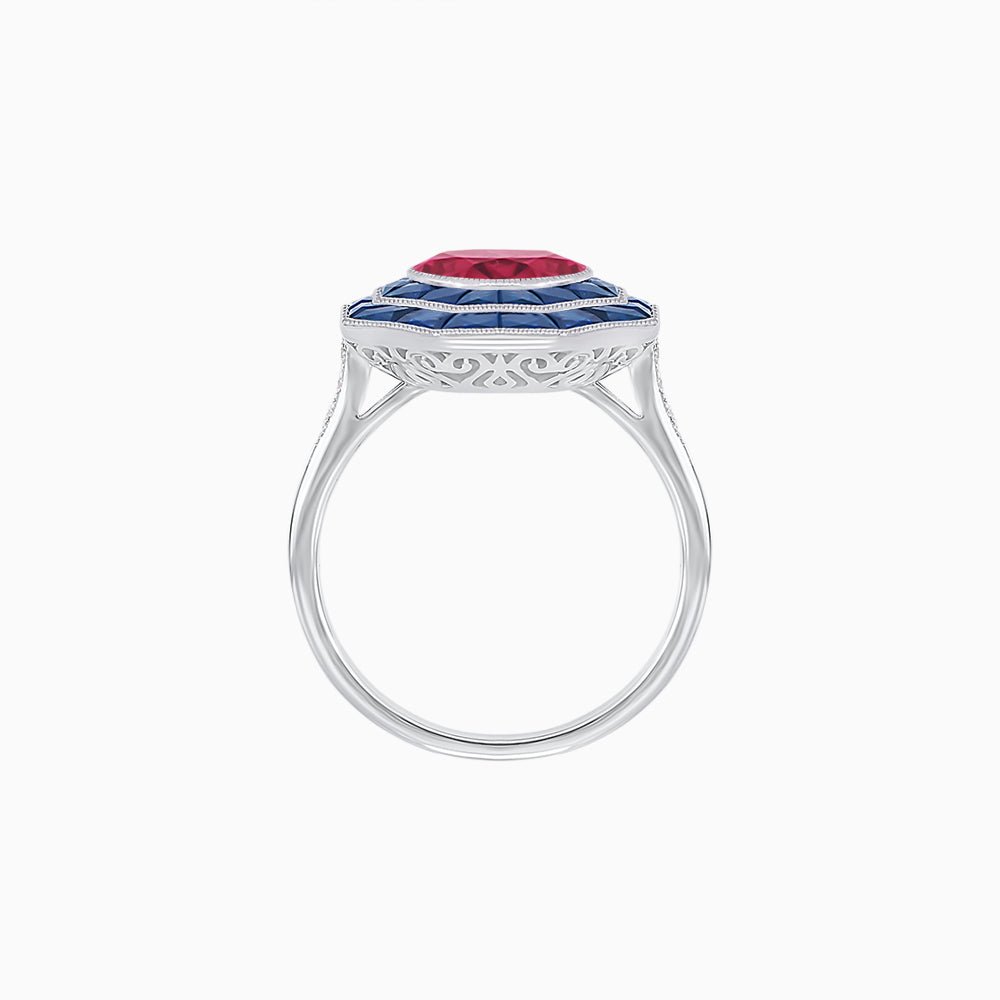 Timeless Art Deco Octagonal Halo Ring with Diamond and Gemstone (Mounting) - Shahin Jewelry