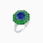 Load image into Gallery viewer, Timeless Art Deco Octagonal Halo Ring with Diamond and Gemstone (Mounting) - Shahin Jewelry