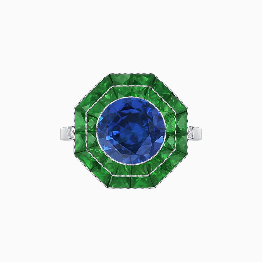 Timeless Art Deco Octagonal Halo Ring with Diamond and Gemstone (Mounting) - Shahin Jewelry