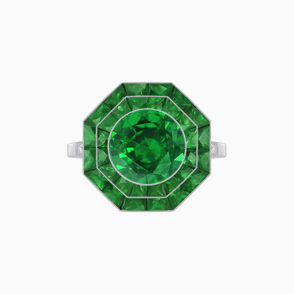 Timeless Art Deco Octagonal Halo Ring with Diamond and Gemstone (Mounting) - Shahin Jewelry