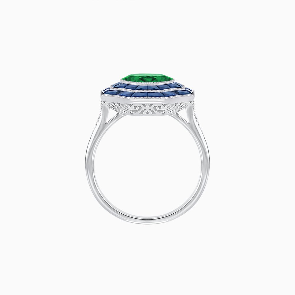 Timeless Art Deco Octagonal Halo Ring with Diamond and Gemstone (Mounting) - Shahin Jewelry