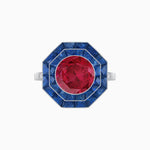 Load image into Gallery viewer, Timeless Art Deco Octagonal Halo Ring with Diamond and Gemstone (Mounting) - Shahin Jewelry