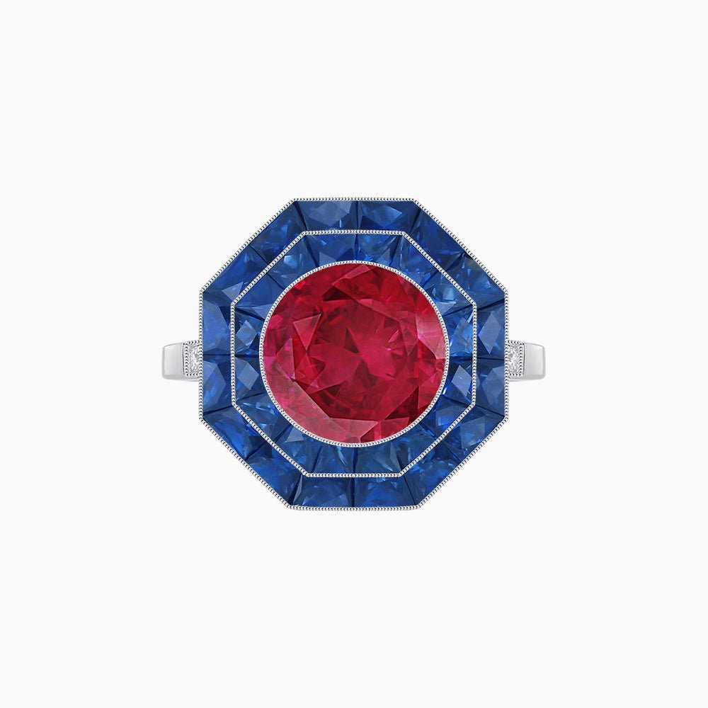 Timeless Art Deco Octagonal Halo Ring with Diamond and Gemstone (Mounting) - Shahin Jewelry