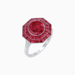 Load image into Gallery viewer, Timeless Art Deco Octagonal Halo Ring with Diamond and Gemstone (Mounting) - Shahin Jewelry