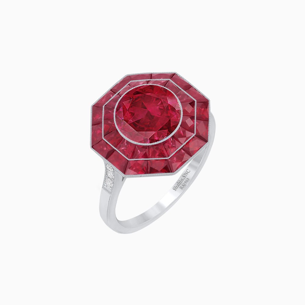 Timeless Art Deco Octagonal Halo Ring with Diamond and Gemstone (Mounting) - Shahin Jewelry