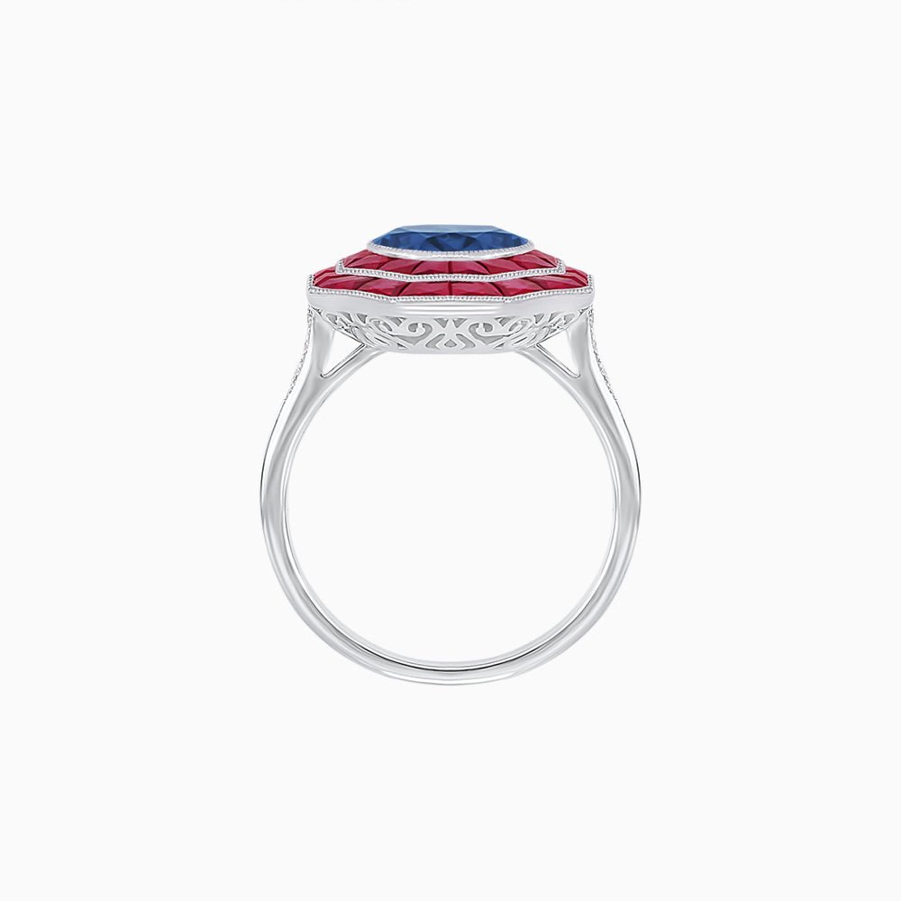Timeless Art Deco Octagonal Halo Ring with Diamond and Gemstone (Mounting) - Shahin Jewelry