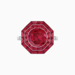 Load image into Gallery viewer, Timeless Art Deco Octagonal Halo Ring with Diamond and Gemstone (Mounting) - Shahin Jewelry