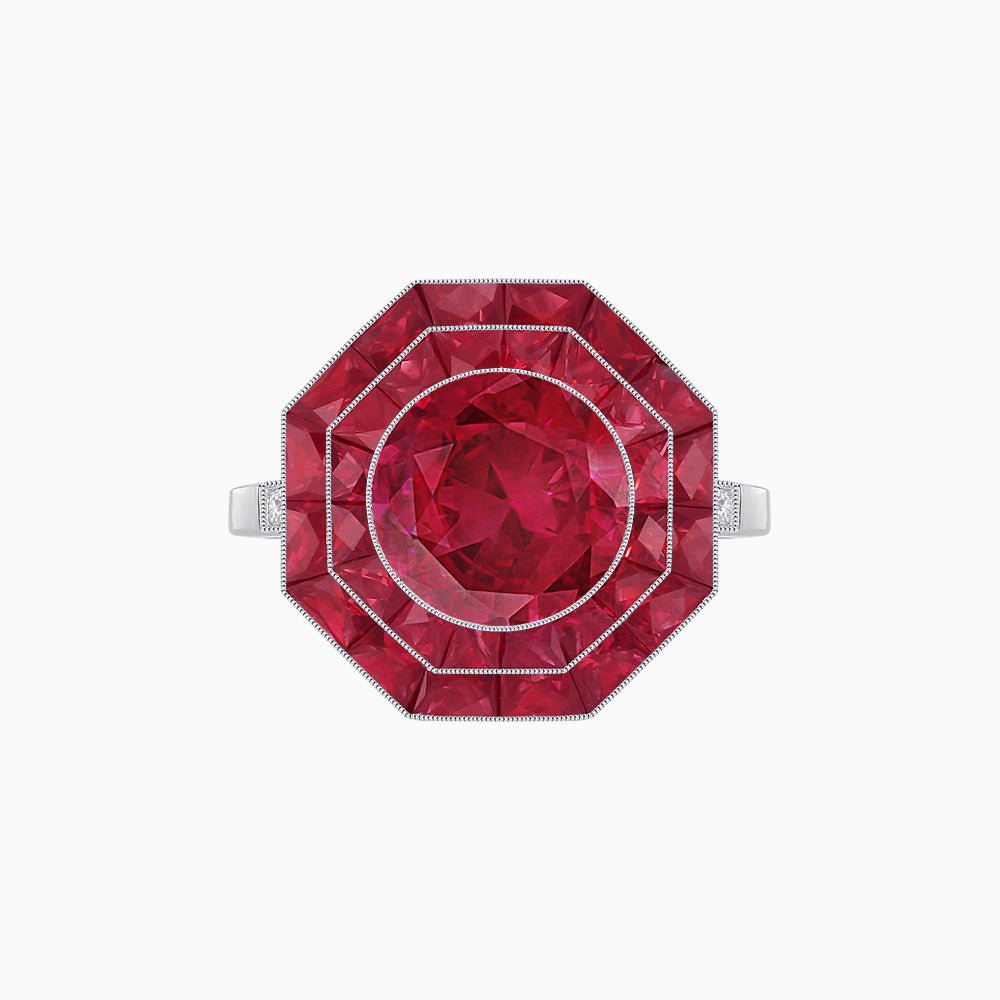 Timeless Art Deco Octagonal Halo Ring with Diamond and Gemstone (Mounting) - Shahin Jewelry