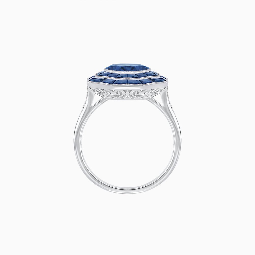 Timeless Art Deco Octagonal Halo Ring with Diamond and Gemstone (Mounting) - Shahin Jewelry