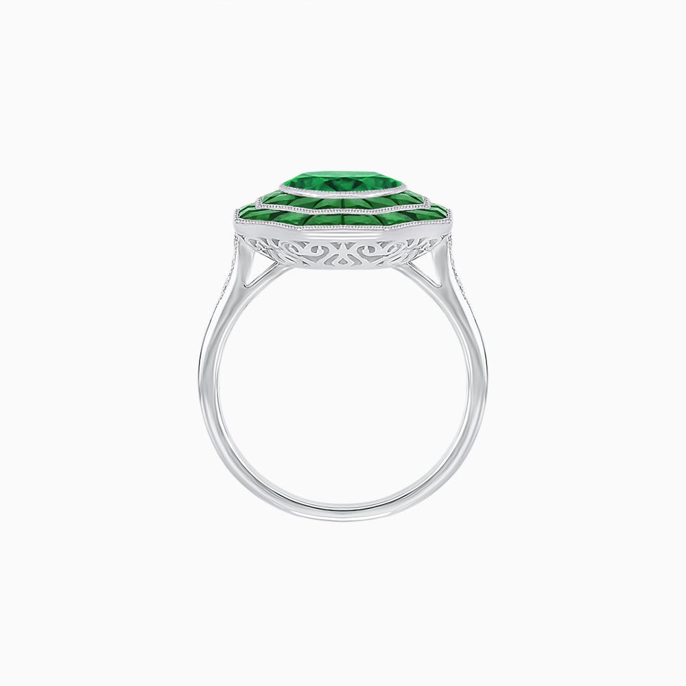 Timeless Art Deco Octagonal Halo Ring with Diamond and Gemstone (Mounting) - Shahin Jewelry