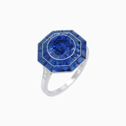 Timeless Art Deco Octagonal Halo Ring with Diamond and Gemstone (Mounting) - Shahin Jewelry