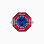 Load image into Gallery viewer, Timeless Art Deco Octagonal Halo Ring with Diamond and Gemstone (Mounting) - Shahin Jewelry