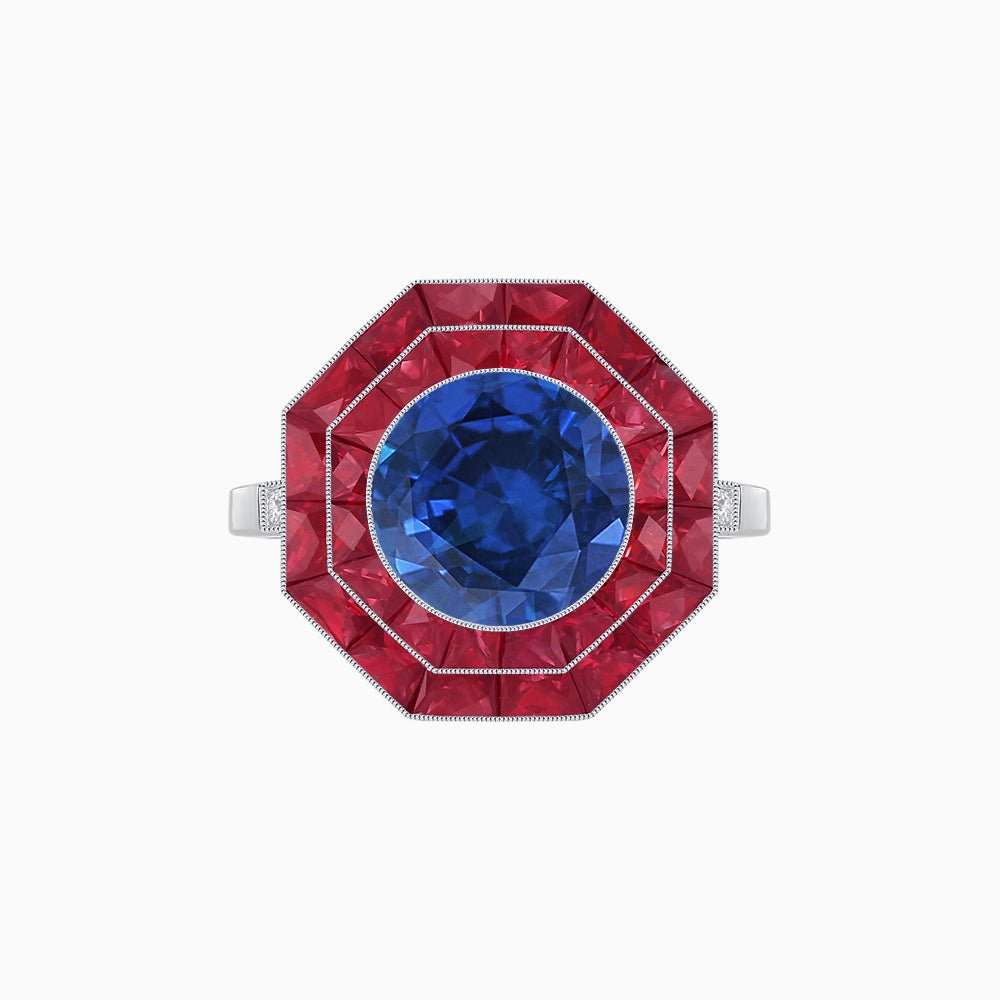 Timeless Art Deco Octagonal Halo Ring with Diamond and Gemstone (Mounting) - Shahin Jewelry