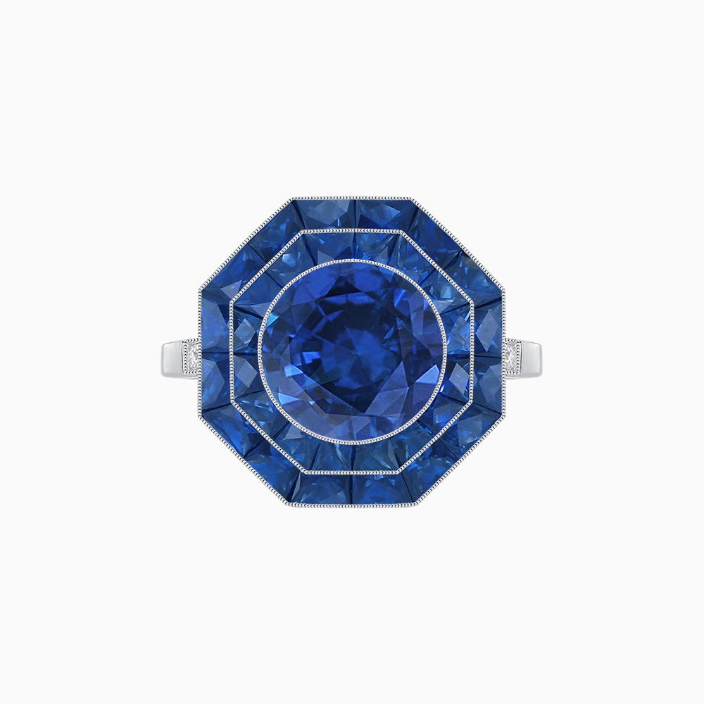 Timeless Art Deco Octagonal Halo Ring with Diamond and Gemstone (Mounting) - Shahin Jewelry