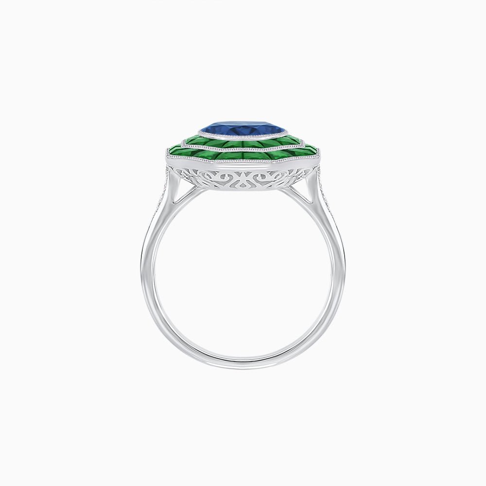 Timeless Art Deco Octagonal Halo Ring with Diamond and Gemstone (Mounting) - Shahin Jewelry