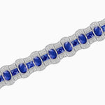 Load image into Gallery viewer, Triple Line Vintage Inspired Oval Blue Sapphire and Diamond Link Bracelet - Shahin Jewelry

