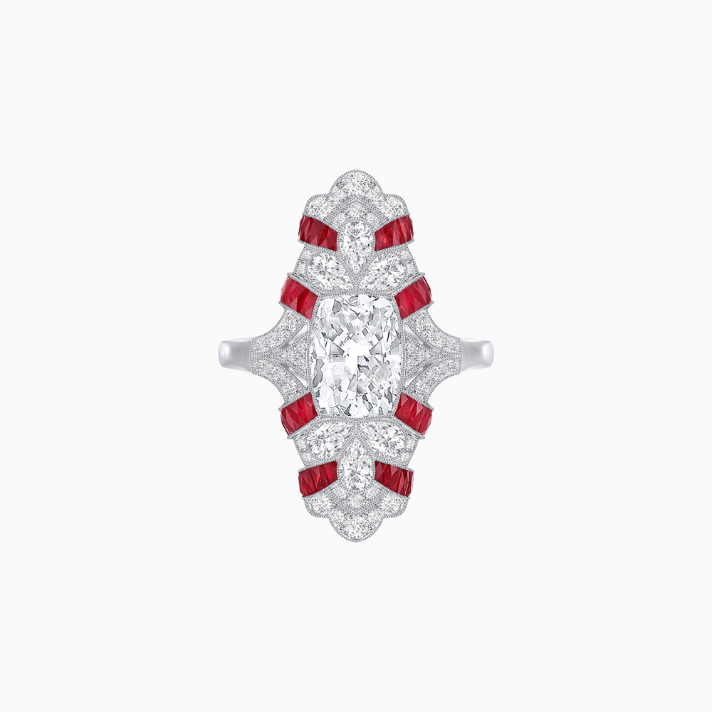 Vintage Cushion Cut Ring with Customizable French - Cut Gemstones (Mounting) - Shahin Jewelry