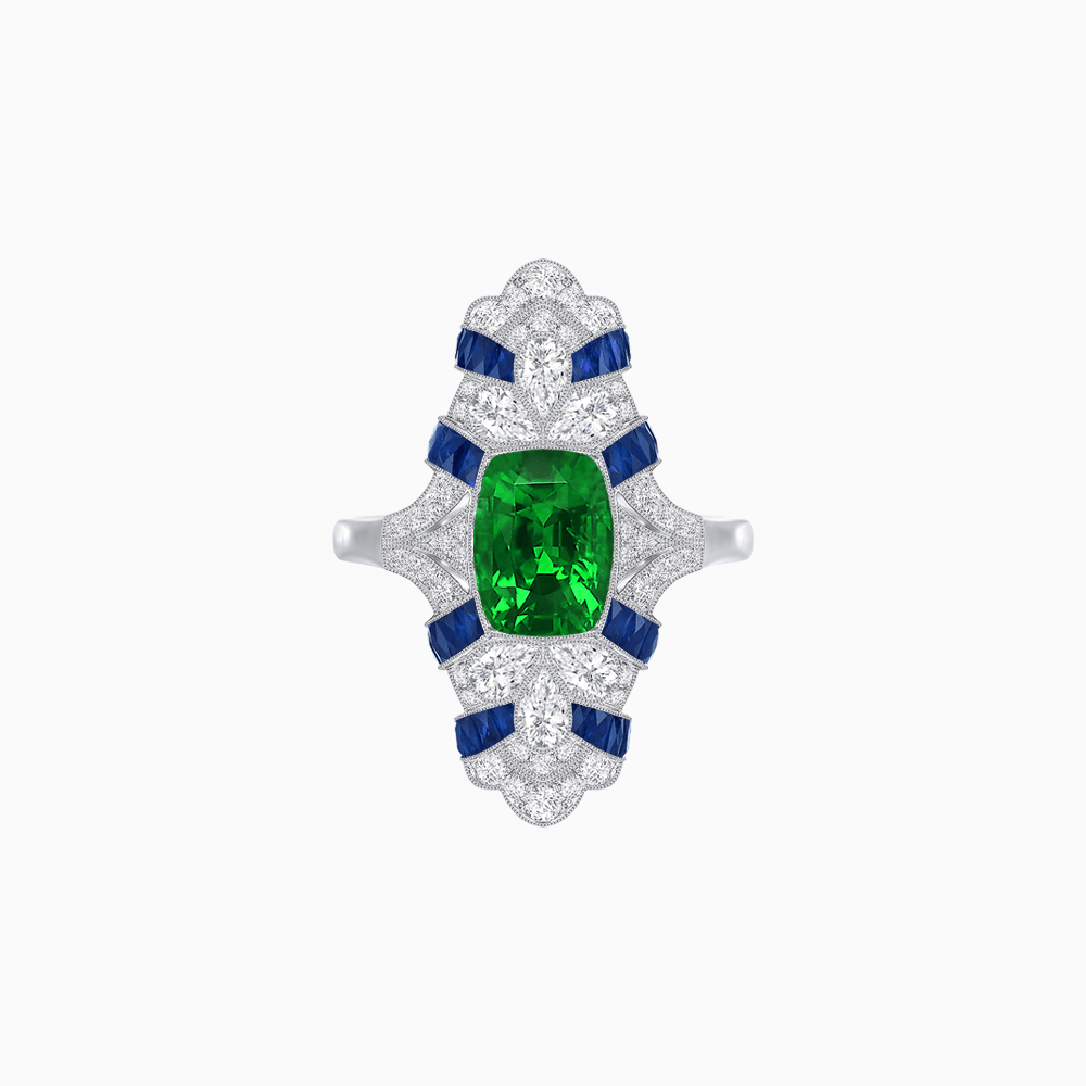 Vintage Cushion Cut Ring with Customizable French - Cut Gemstones (Mounting) - Shahin Jewelry