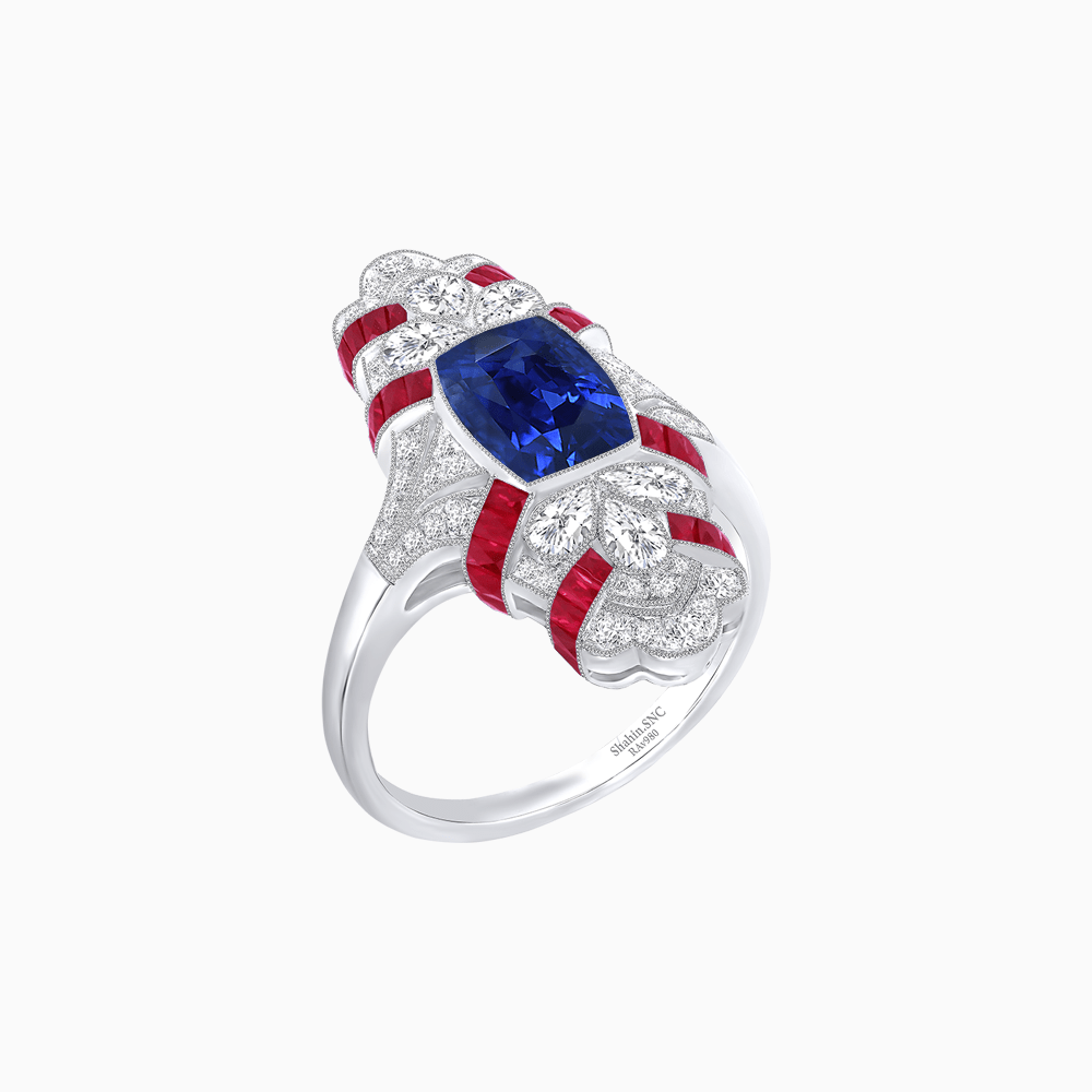 Vintage Cushion Cut Ring with Customizable French - Cut Gemstones (Mounting) - Shahin Jewelry