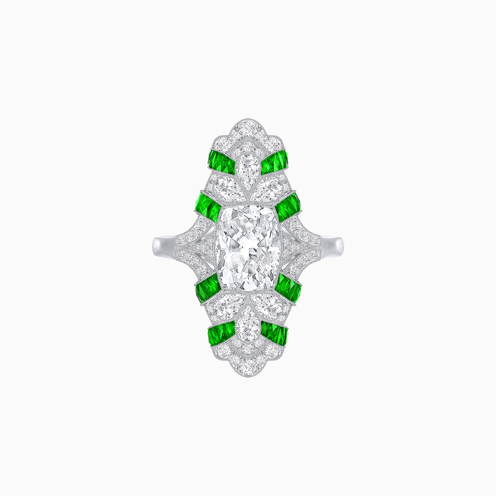 Vintage Cushion Cut Ring with Customizable French - Cut Gemstones (Mounting) - Shahin Jewelry