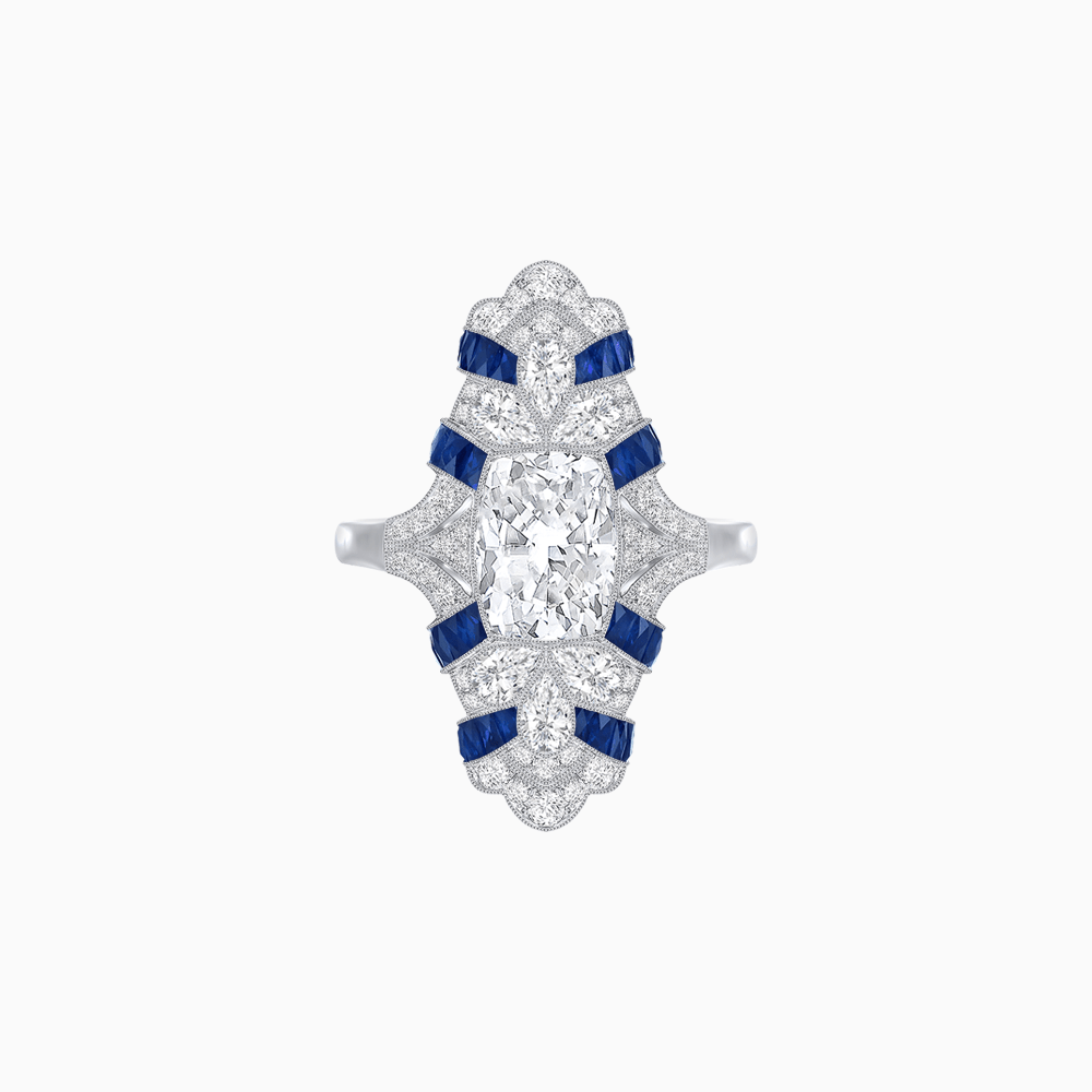 Vintage Cushion Cut Ring with Customizable French - Cut Gemstones (Mounting) - Shahin Jewelry