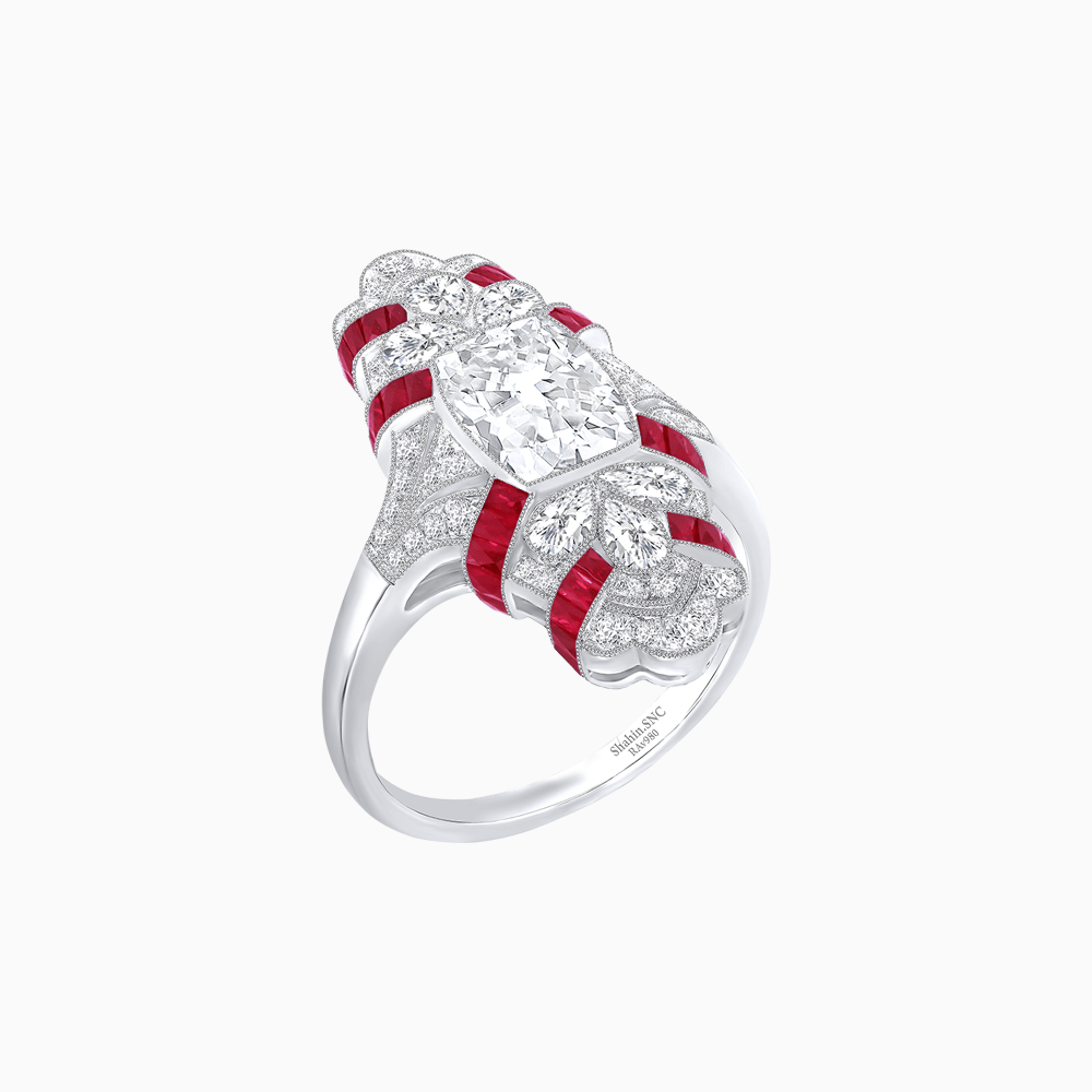 Vintage Cushion Cut Ring with Customizable French - Cut Gemstones (Mounting) - Shahin Jewelry