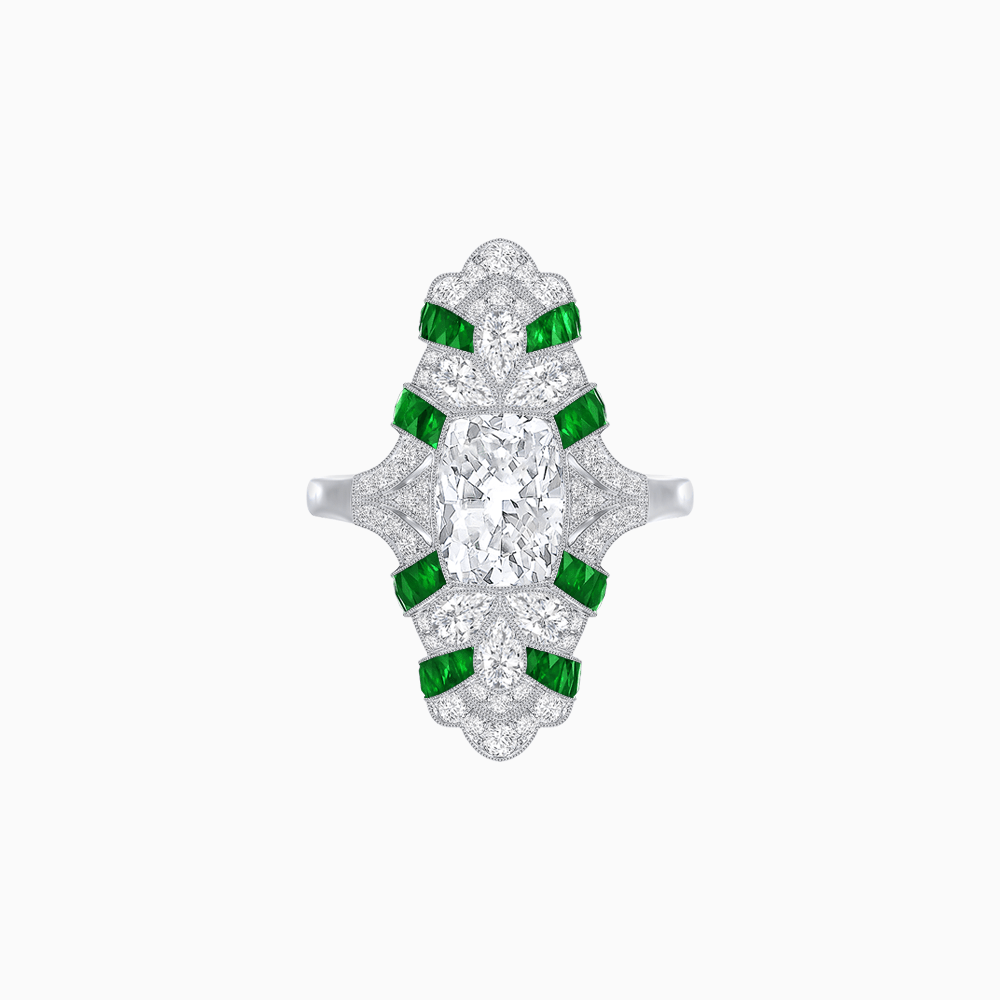 Vintage Cushion Cut Ring with Customizable French - Cut Gemstones (Mounting) - Shahin Jewelry