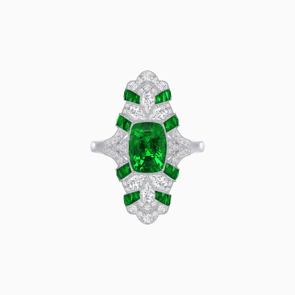 Vintage Cushion Cut Ring with Customizable French - Cut Gemstones (Mounting) - Shahin Jewelry