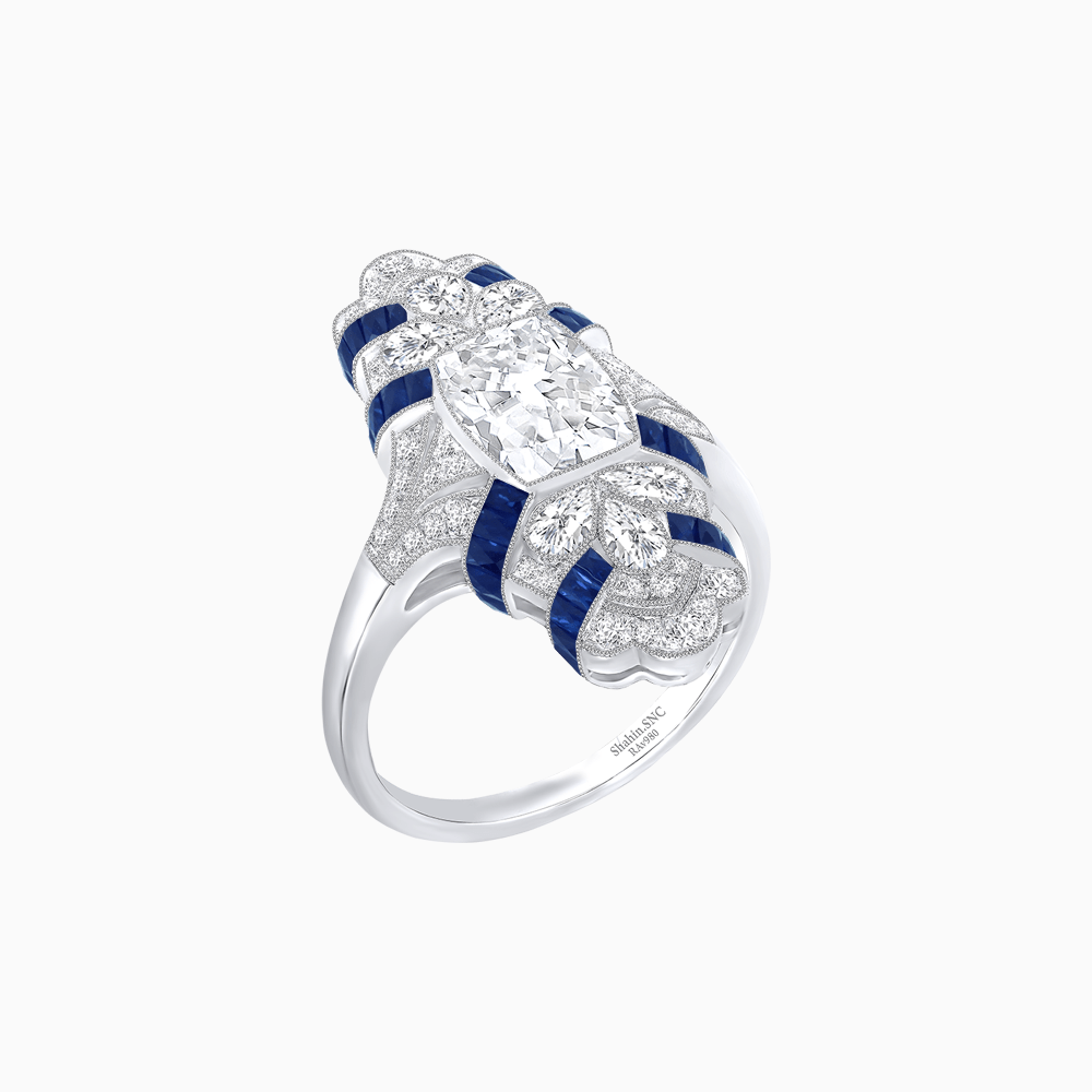 Vintage Cushion Cut Ring with Customizable French - Cut Gemstones (Mounting) - Shahin Jewelry