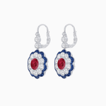 Load image into Gallery viewer, Vintage Floral Dangle Earrings with Diamond Halo and Calibre-Cut Gemstone Accents - Shahin Jewelry